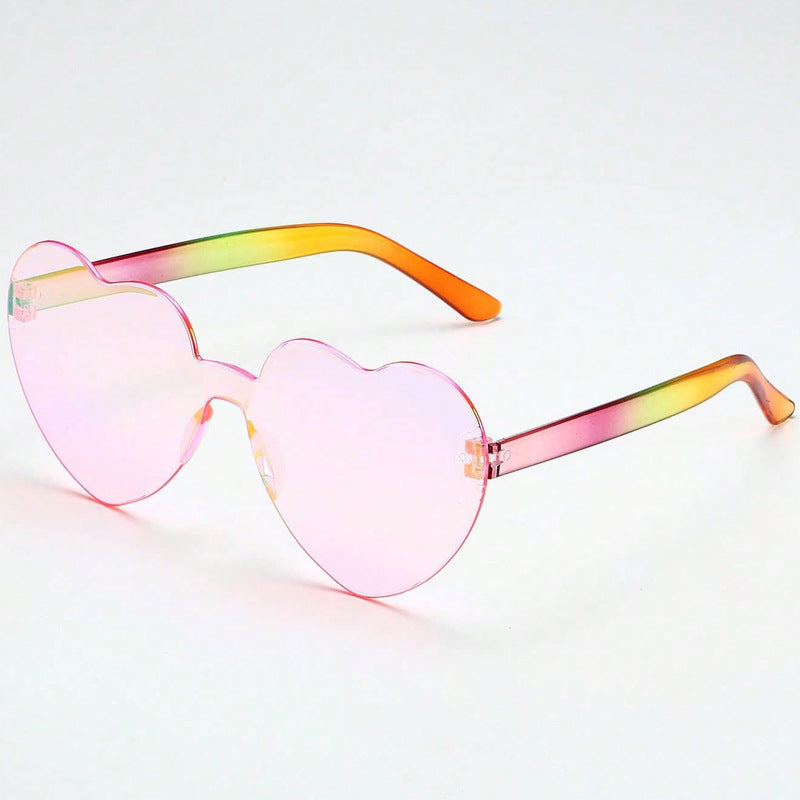 Wholesale Peach Jelly Color Frameless Heart-shaped One-piece Glasses