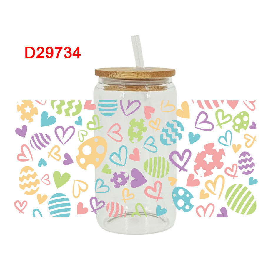 Wholesale Pink Cartoon Easter Bunny 16oz Cup UV DTF Wraps