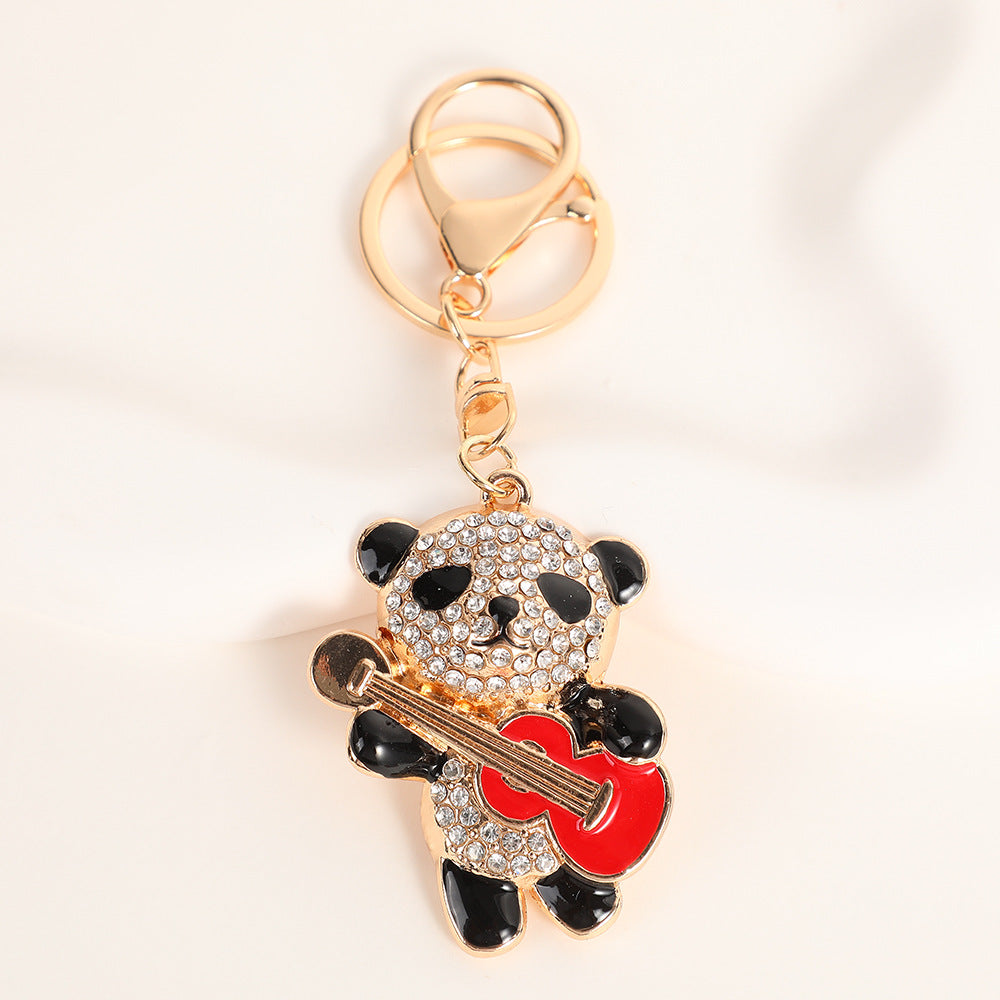 Wholesale Cartoon Panda Guitar Diamond Set Metal Keychain