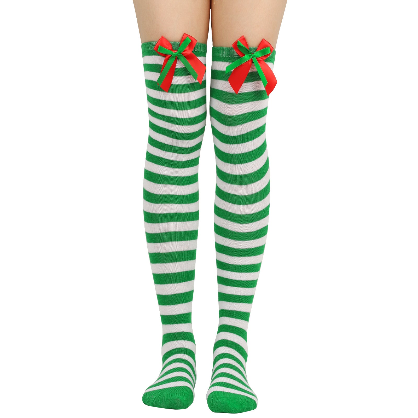 Wholesale Bow Christmas Ball Striped Over-the-Knee Socks
