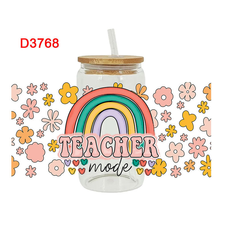 Wholesale Colorful Pencil Rainbow Teacher's Day 16oz Cup UV DTF Wraps