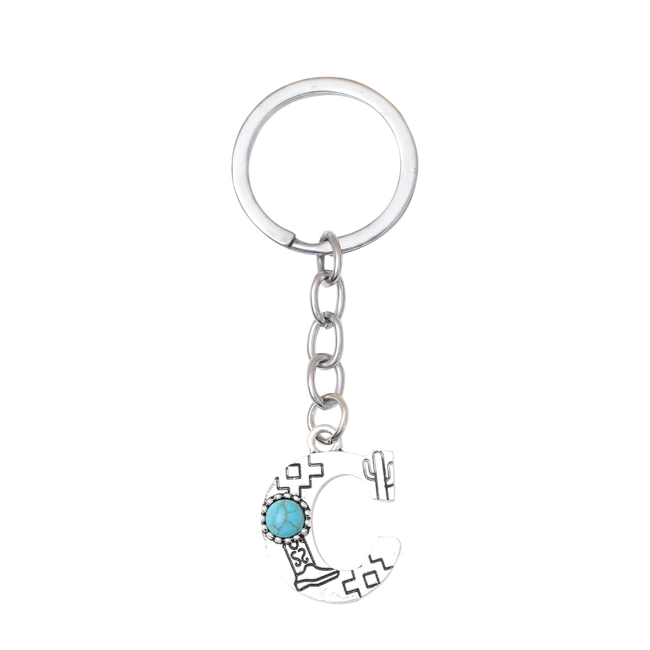 Wholesale Letter Alloy Turquoise Keychain