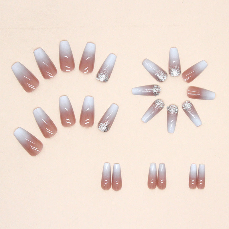 Wholesale Mid Length Ballet Nail Flat Toe Gradient Glitter Nail Stickers