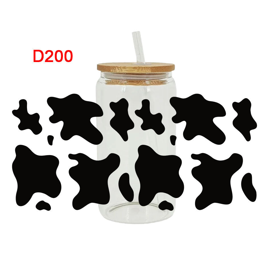 Wholesale Black and white cow pattern  16oz Cup UV DTF Wraps