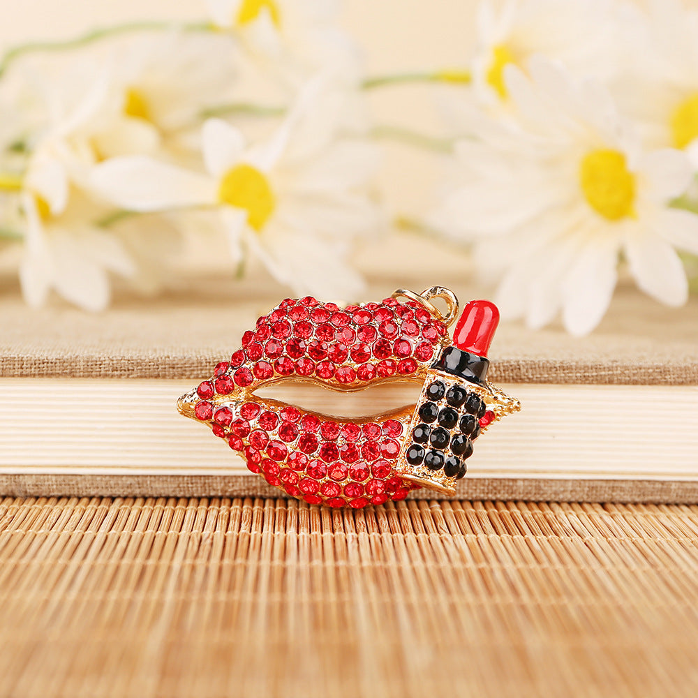 Wholesale Diamond-studded mouth red lips car keychain