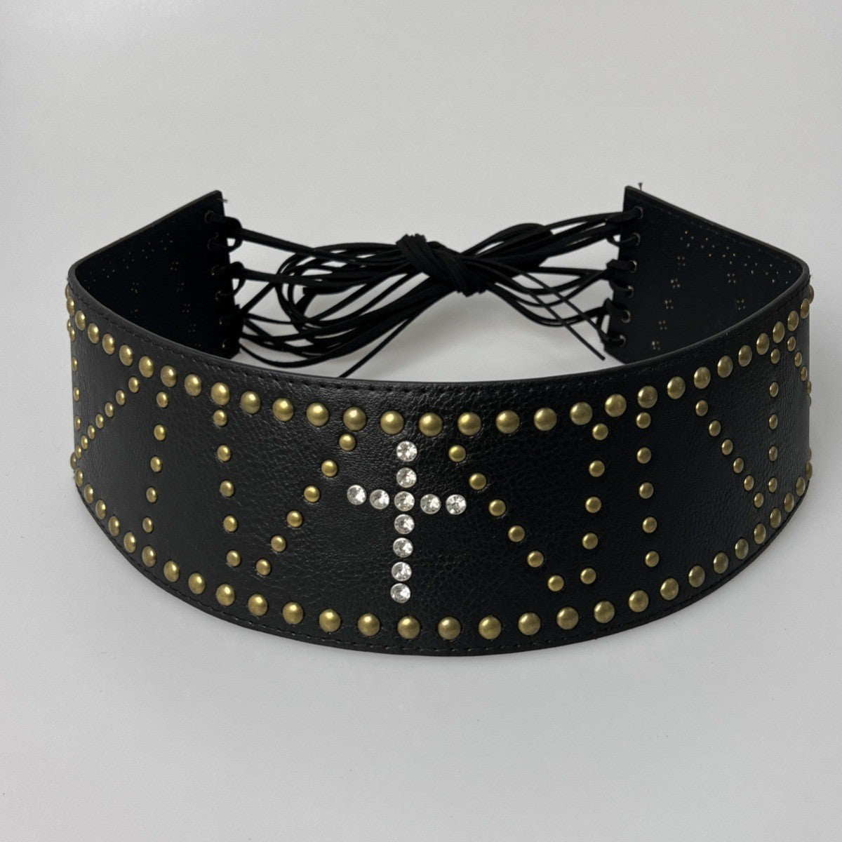 Wholesale Hot Girl Subculture Disc Hook Imitation Leather Retro Rivet Stitching Gold Waist Wide Belt