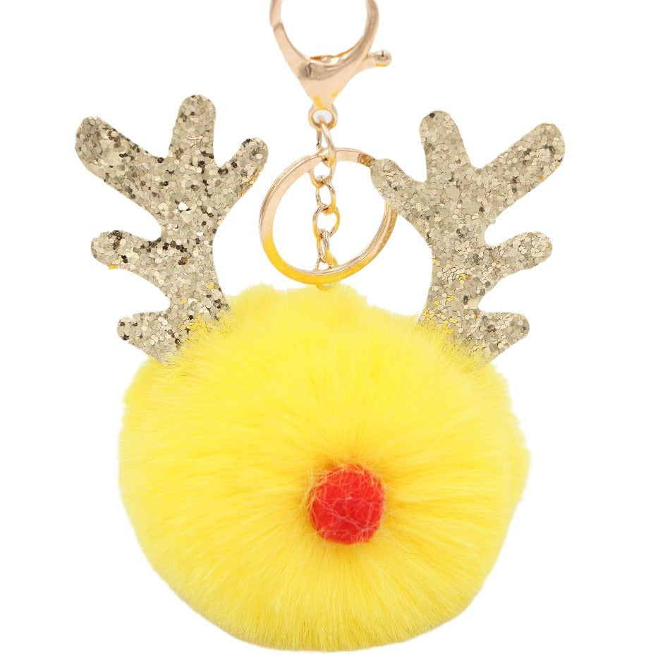 Wholesale Christmas Antler Plush Ball Keychain
