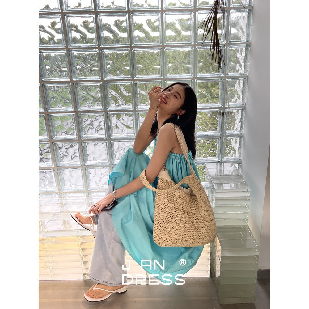 Wholesale Raffia woven bag large capacity beach bag single shoulder hollow woven bag
