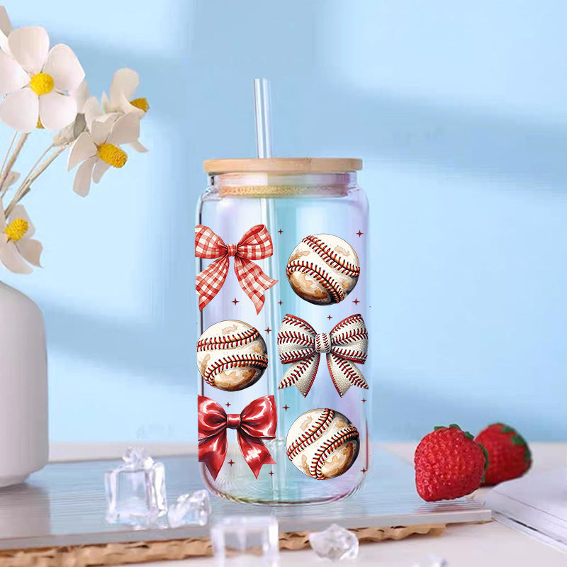 Wholesale Baseball Bow  16oz Cup UV DTF Wraps