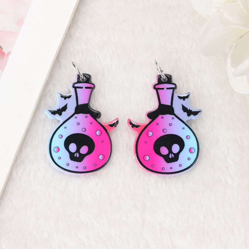Al por mayor 10pcs acrílico Halloween Skull Rip Witch Doll Pendientes de bricolaje Accesorios de llaves