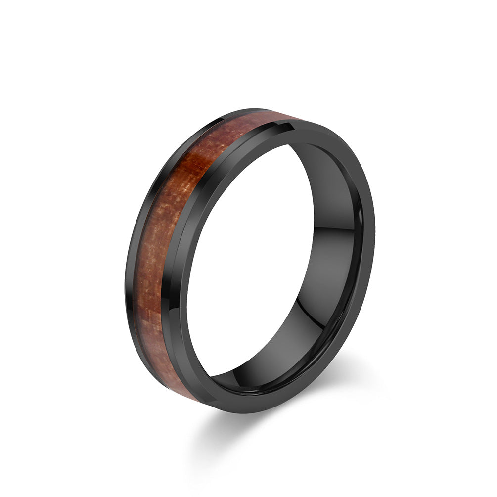 Wholesale Simple 468MM tungsten steel inlaid wood grain leather ring