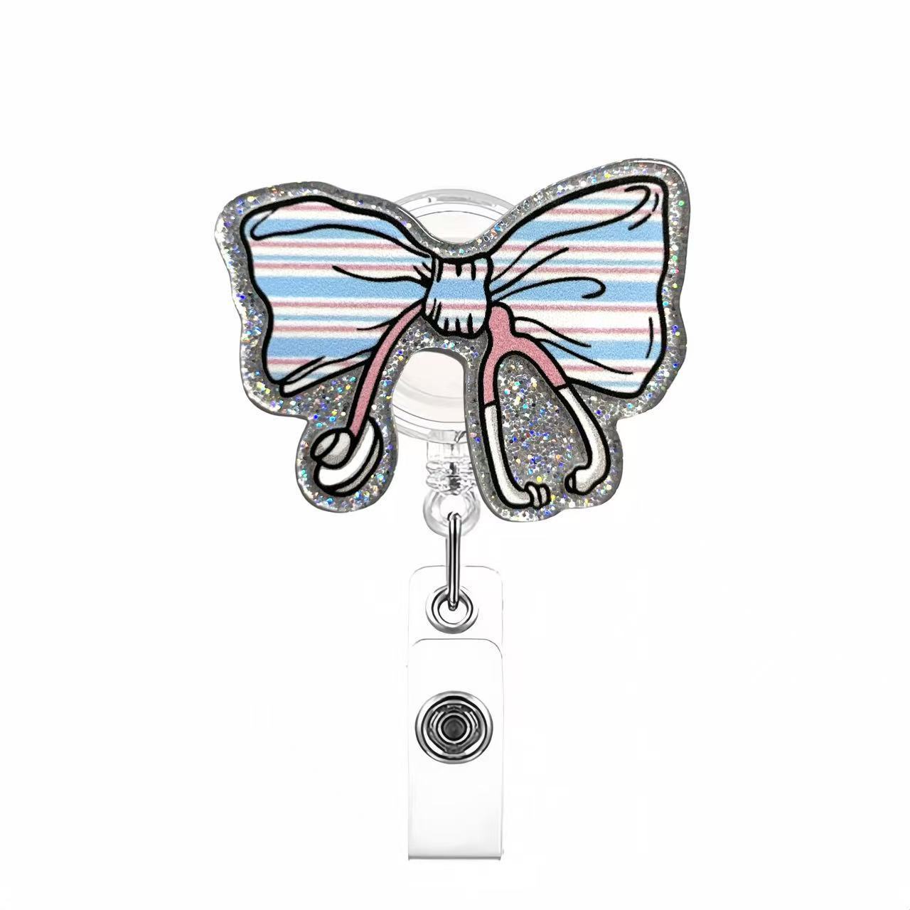 Wholesale Pink cherry medical staff with diverse bows Badge Reels