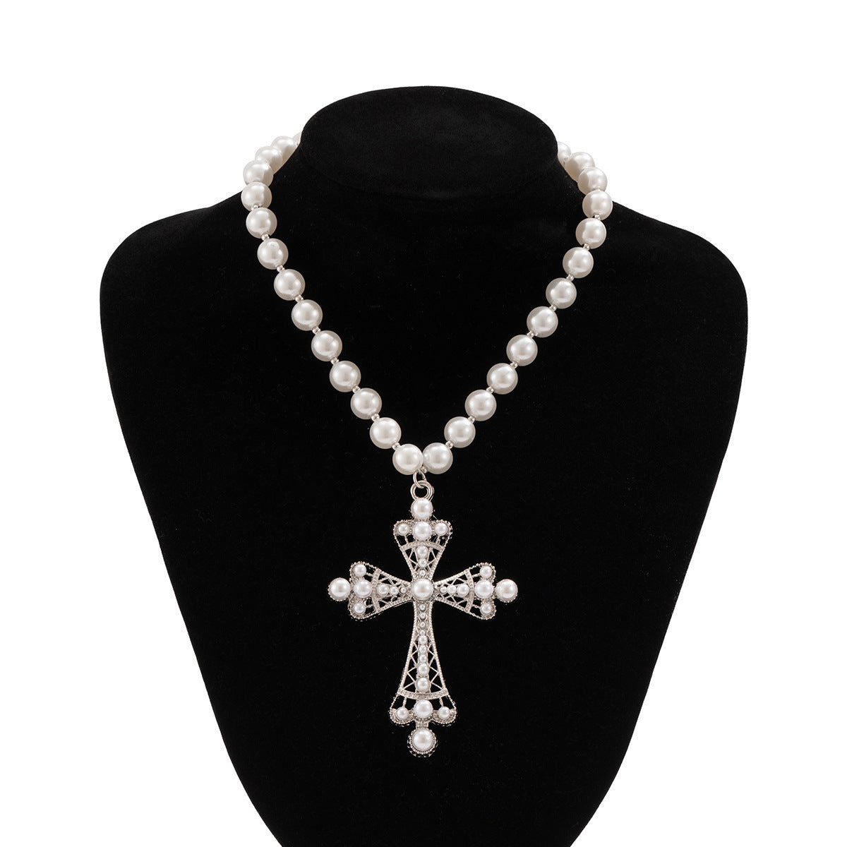 Wholesale Cyberpunk style dark necklace exaggerated micro-inlaid imitation pearl multi-layered necklace