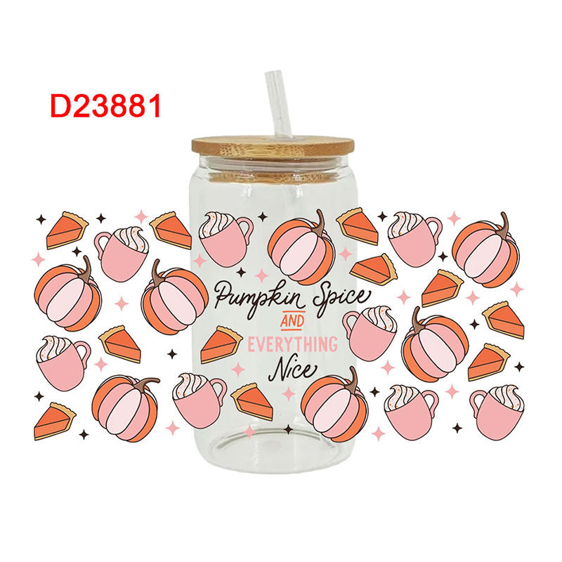 Wholesale Autumn Pumpkin Beverage Series 16oz Cup UV DTF Wraps