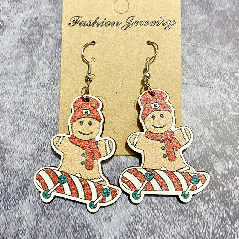 Wholesale Christmas Gingerbread Man Santa Wooden Earrings