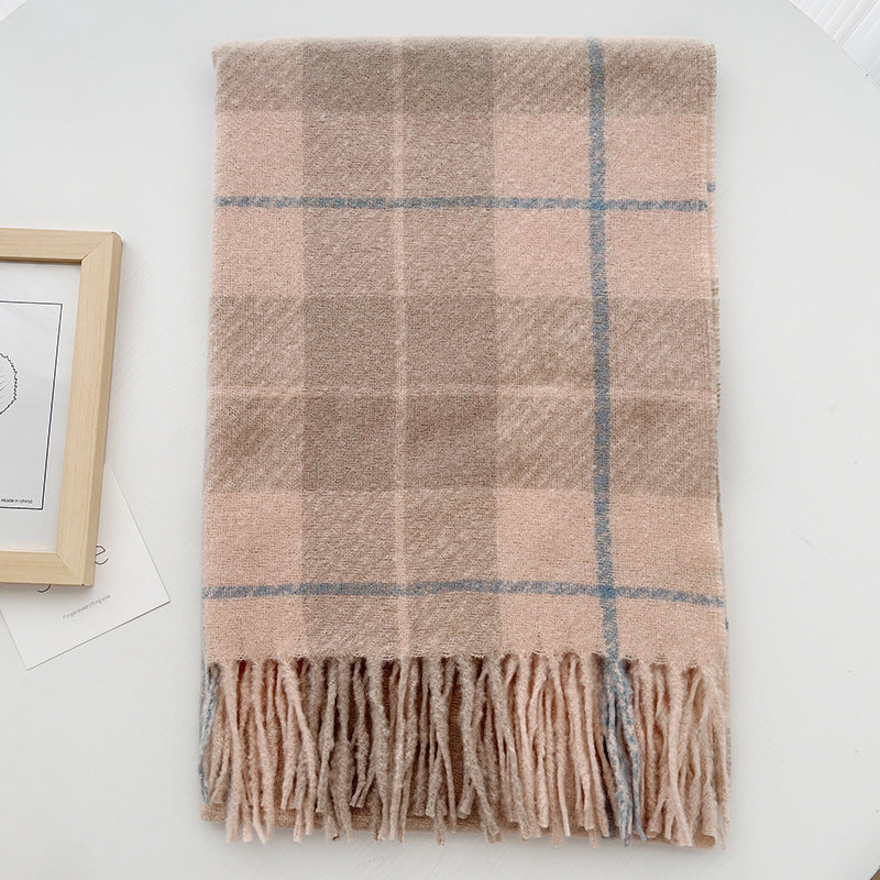 Wholesale Korean Version  Imitation Cashmere Retro Grid Japanese Tassel Shawl Winter Warm Scarf