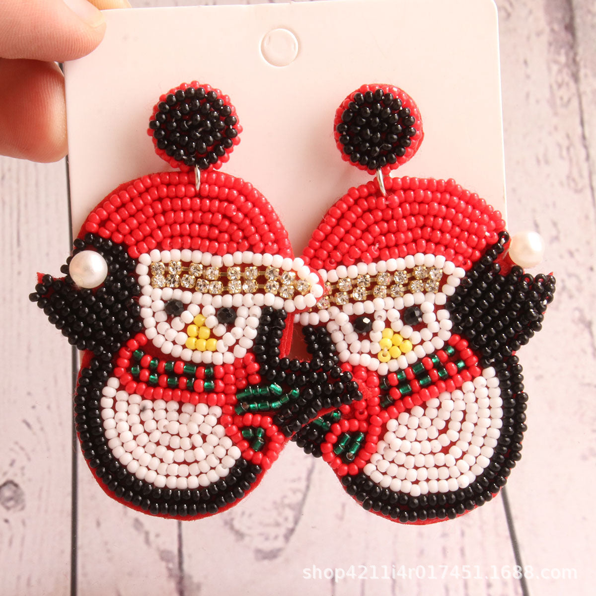 Wholesale Christmas Tree Style Exaggerated Pure Handmade Beaded Rice Bead Earrings