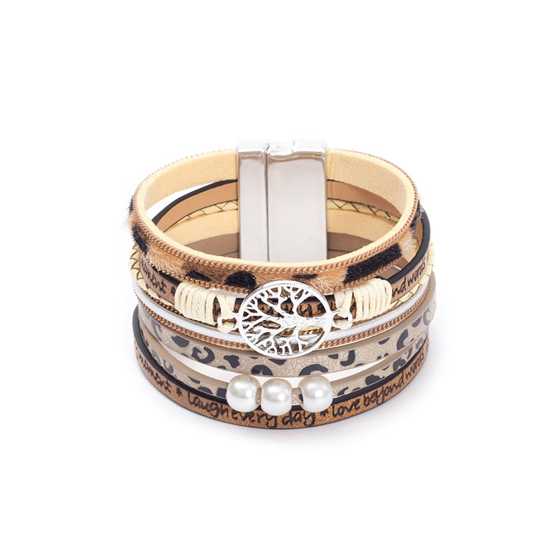 Wholesale Hand Woven Leather Hollow Tree of Life Multilayer Bracelet