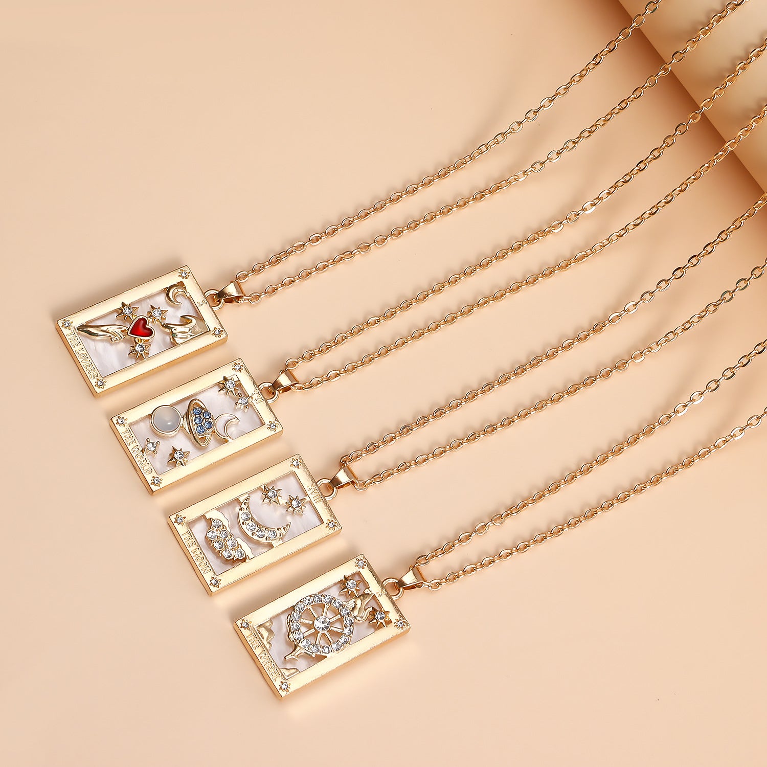 Wholesale Single Layer Metal Thin Chain Rectangular Tarot Card Square Necklace