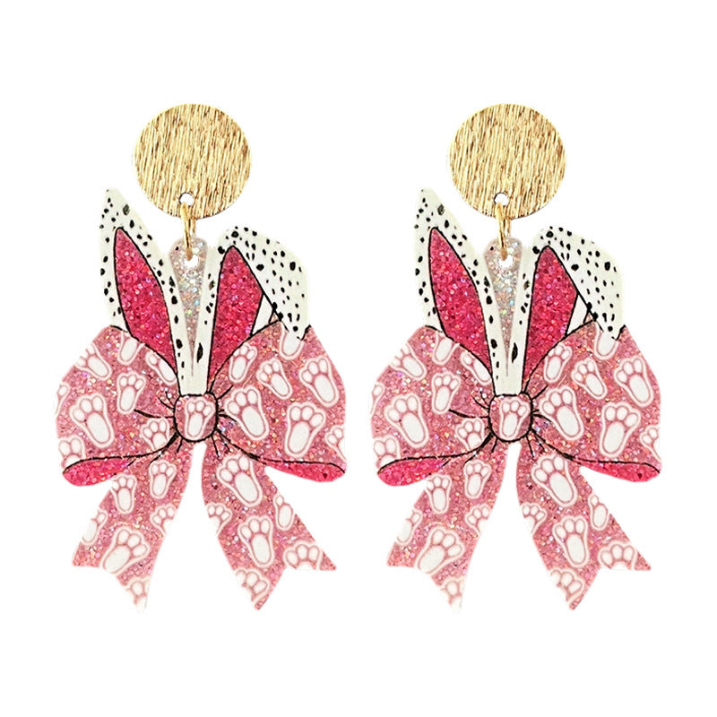 Wholesale Cute Easter rabbit Egg Pink Bow Acrylic Earrings