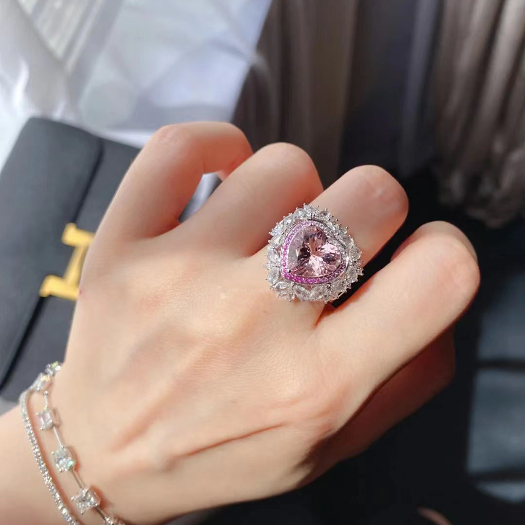 Wholesale Valentine's Day Full Diamond Heart Adjustable Copper Ring