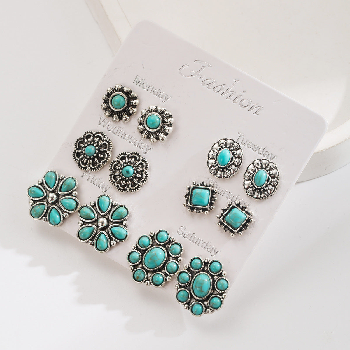 Wholesale  Exaggerated Western Ethnic Style Turquoise Earrings Flower Bull Head Pony Geometric Set Earrings Earrings for Women