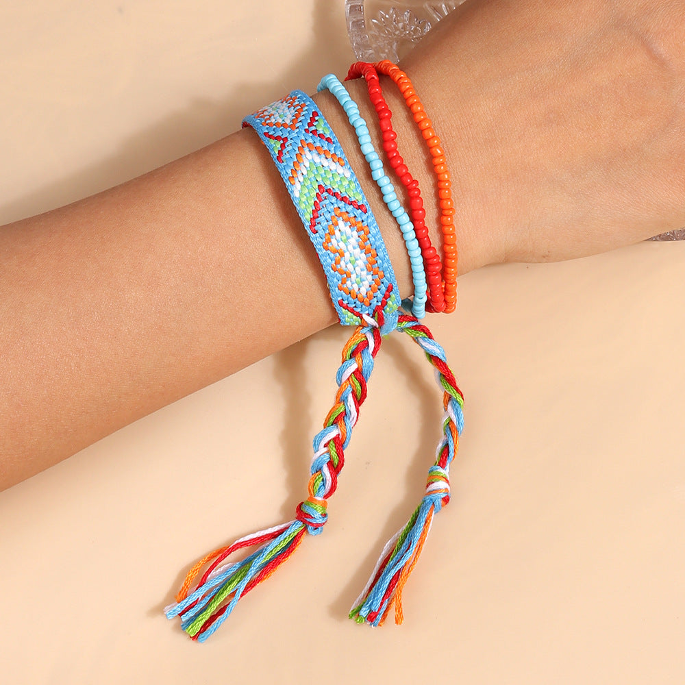 Wholesale Colorful Rice Beads Hand Woven Tassel Bracelet Set