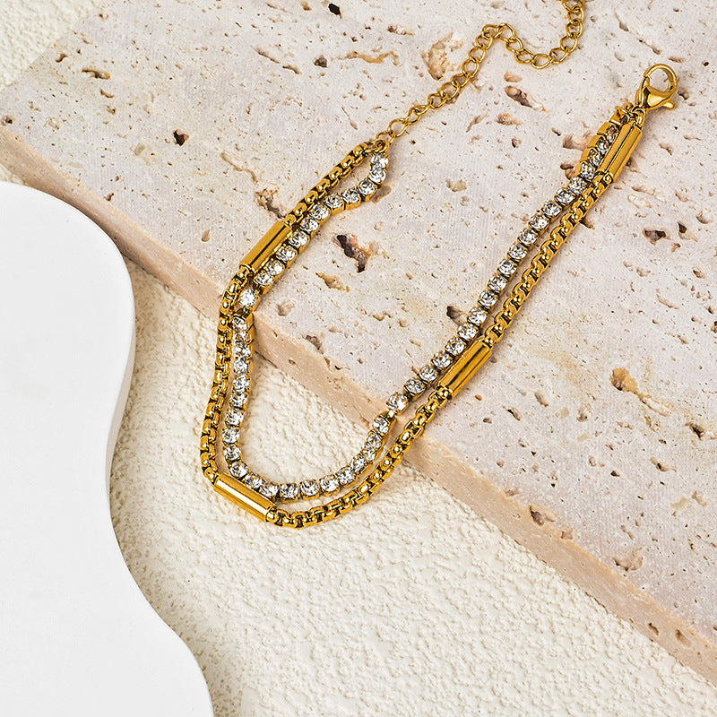 Wholesale Double Layer Titanium Steel Full Diamond Bracelet