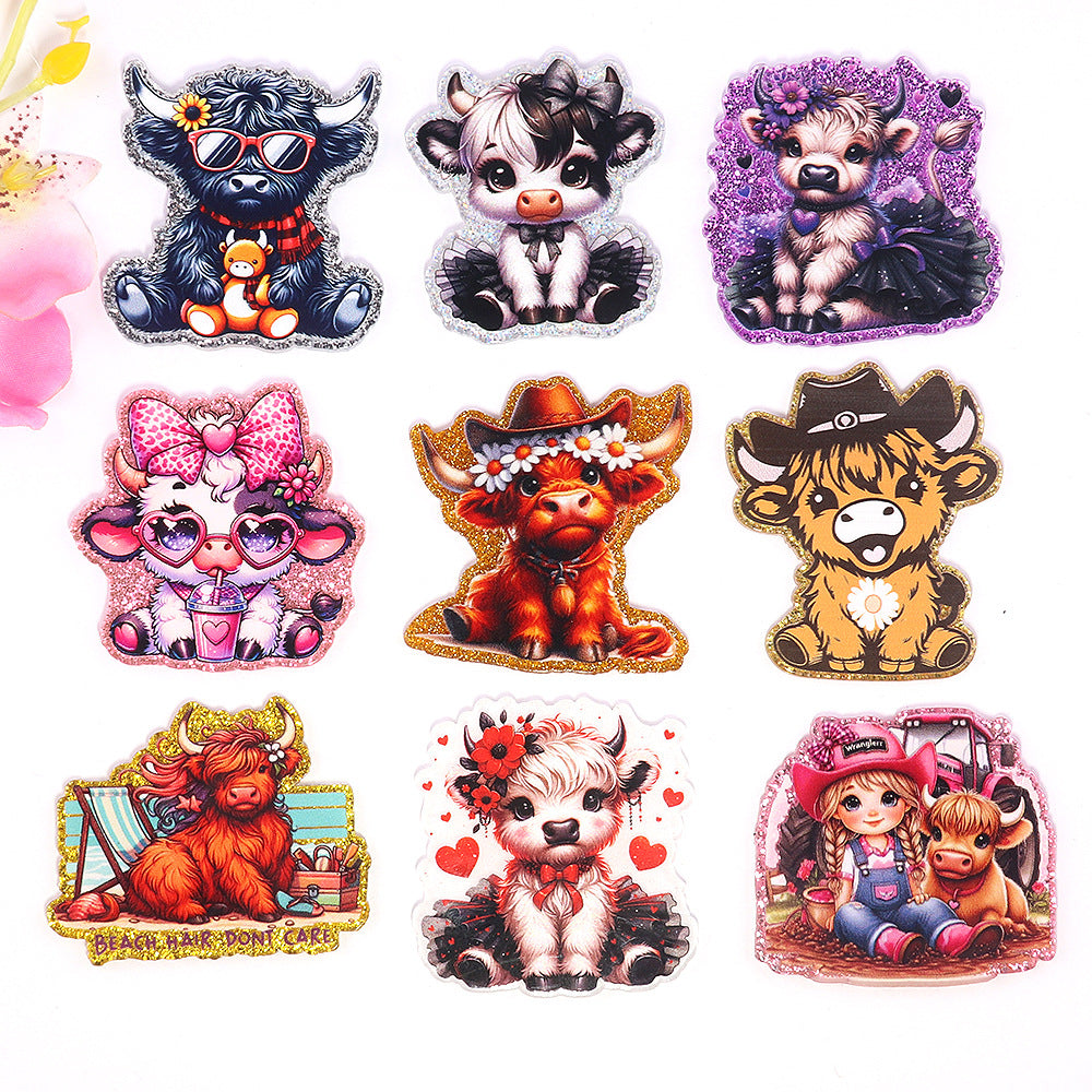 Wholesale  10pcs  New loose powder cartoon cute calf pony bag accessories acrylic cute DIY patch accessories