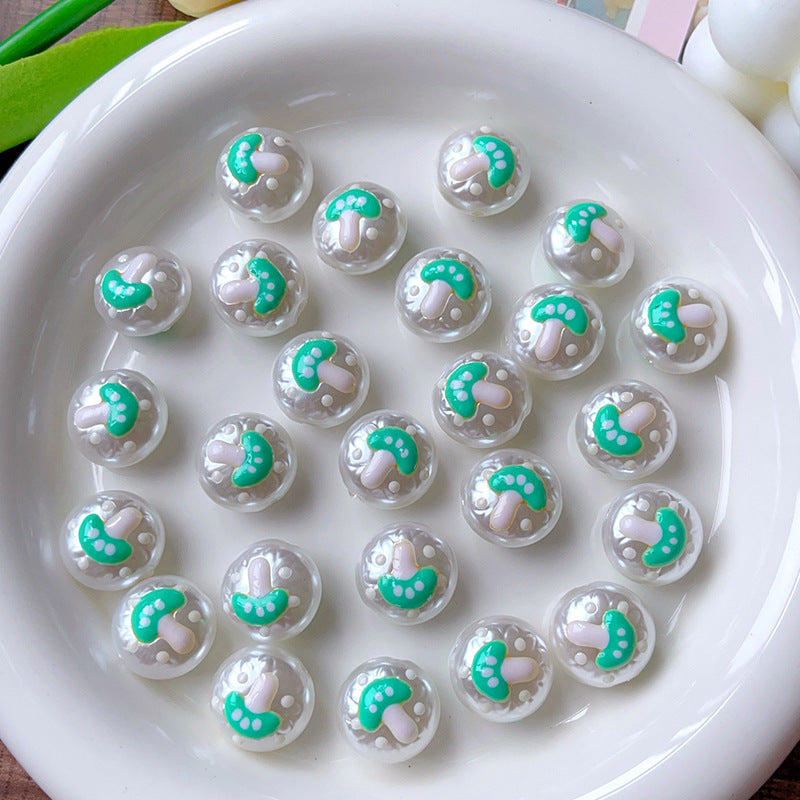 Wholesale Colorful round flower mushroom pearl straight hole beaded string Print Silicone Beads