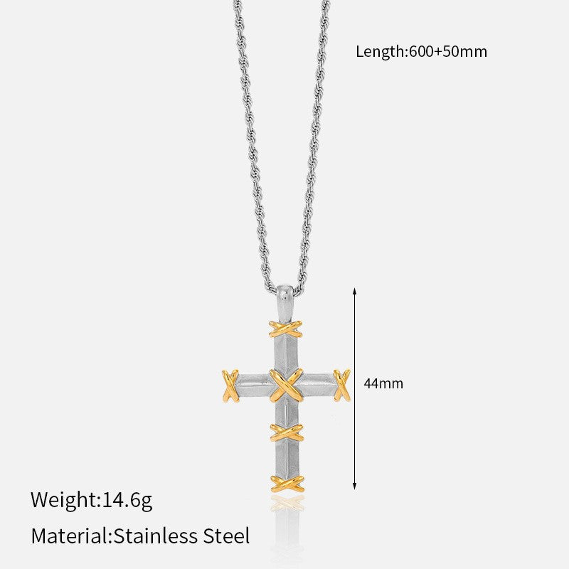 Wholesale vintage titanium steel electroplated 18K gold stainless steel cross necklace