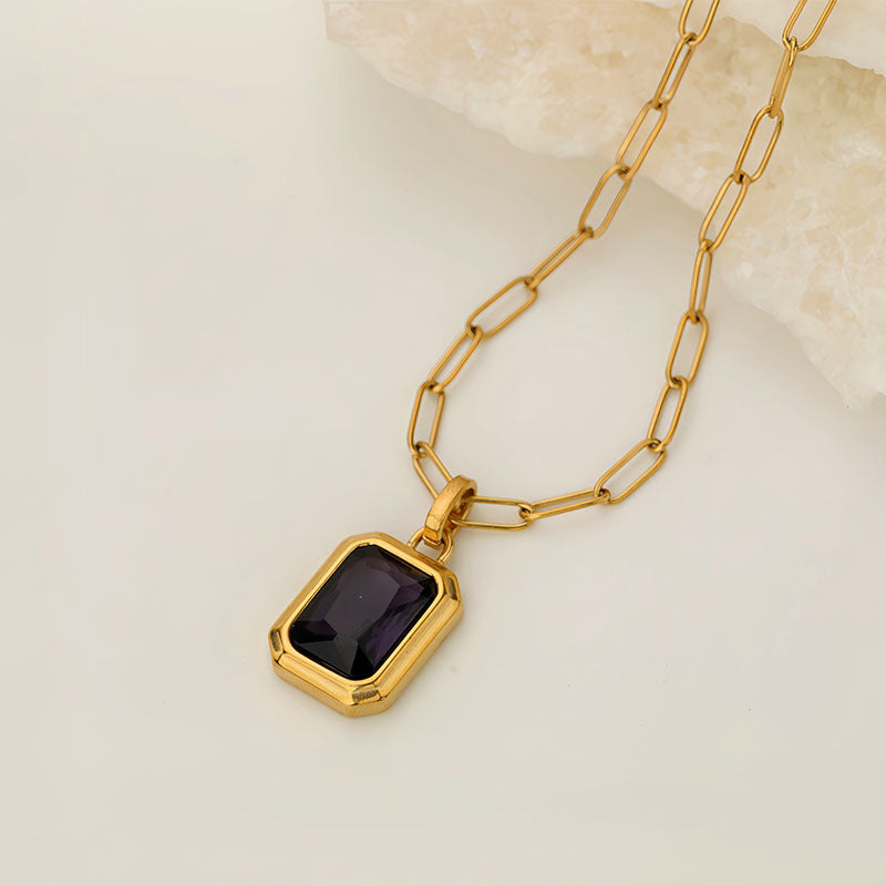 Wholesale Square colored diamond stainless steel necklace