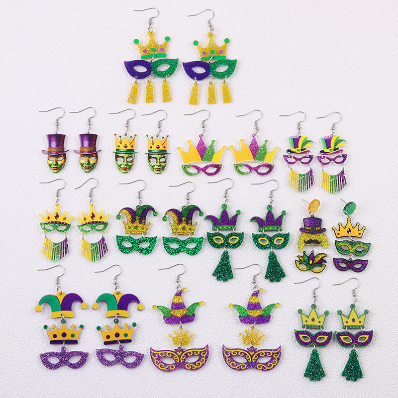Wholesale Carnival Mask Crown Hat Acrylic Earrings