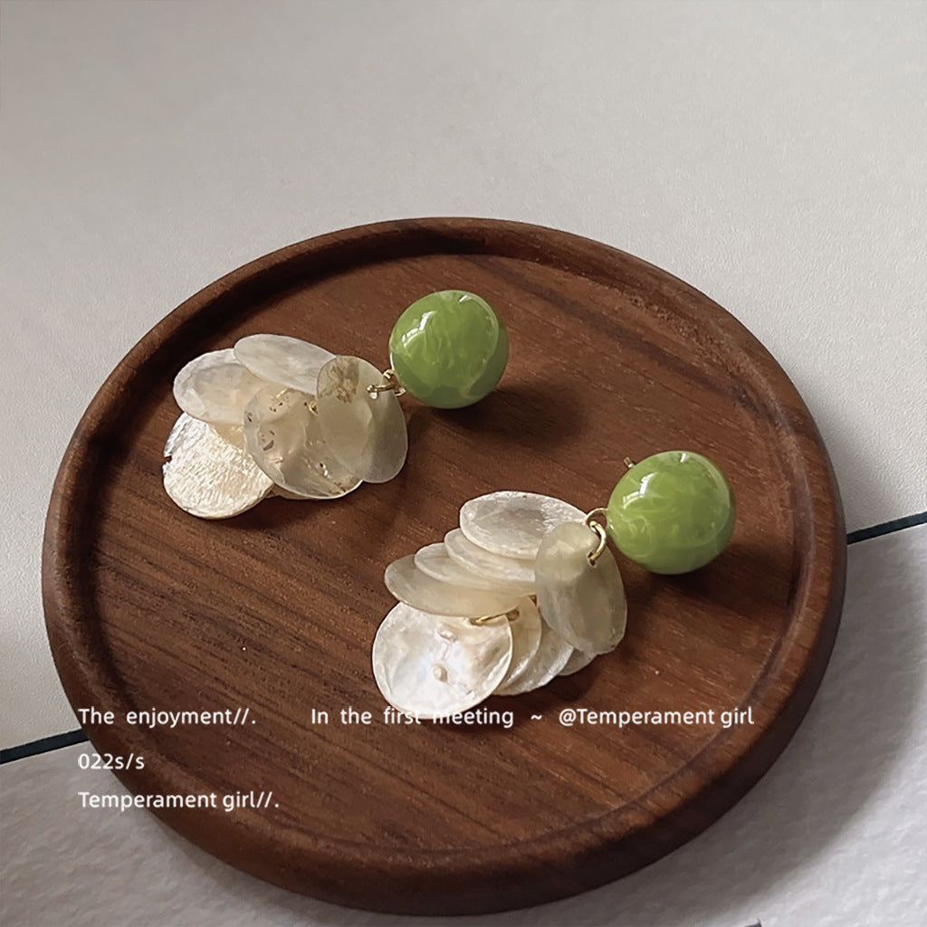 Wholesale Forest-style fresh natural shell 925 silver needle handmade earrings