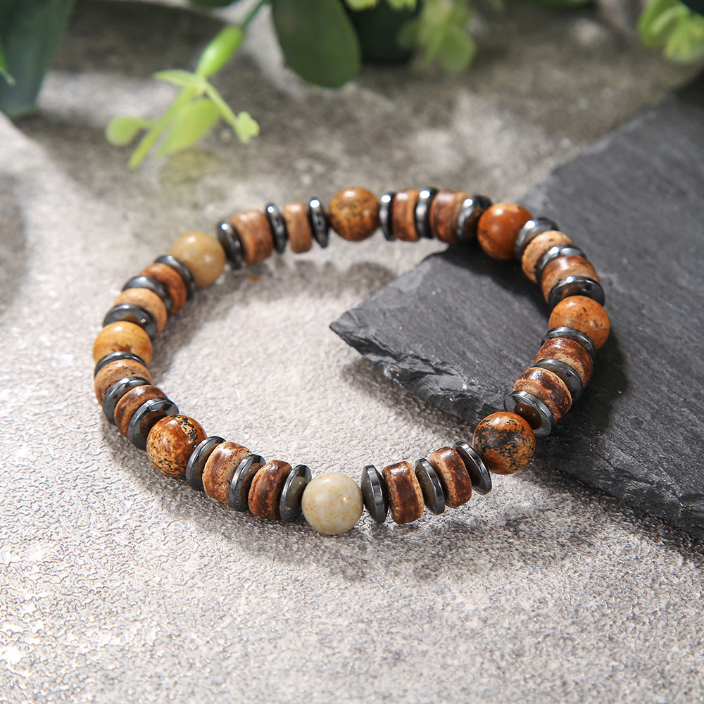 Wholesale Vintage Hand-Beaded Black Gallstone Turquoise Bracelet