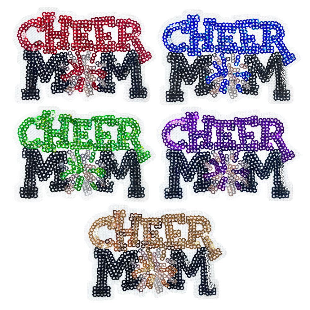 Wholesale Cheer Mom Sequin Patch Small Green Iron On Embroidery Applique For ets Stylish Fashion Accessory