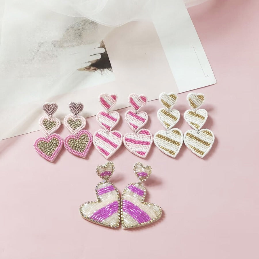 Wholesale Love Valentine's Day Fabric Diamond Handmade Rice Bead Earrings