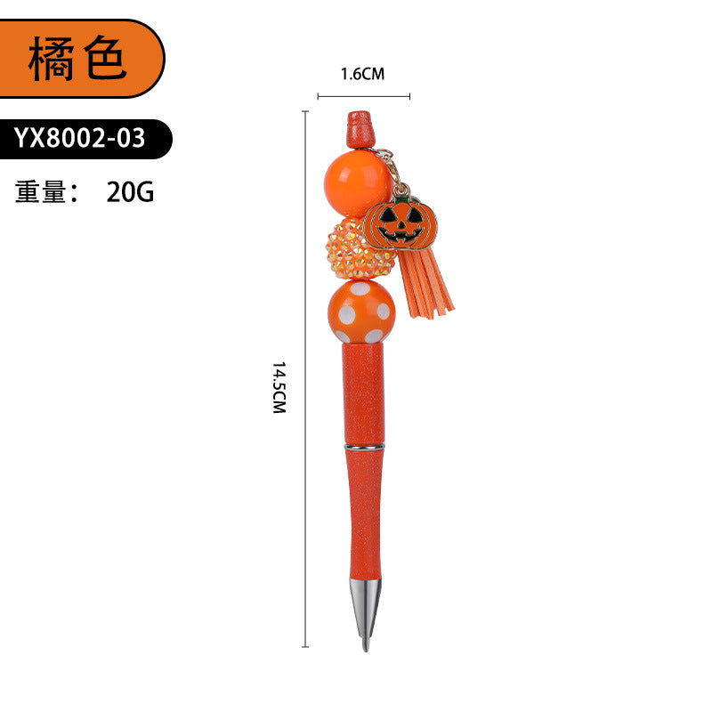 Wholesale 2pcs Beaded Pens DIY Halloween Creative Fun Rhinestone Pumpkin Skull Tassel Ballpoint Pen
