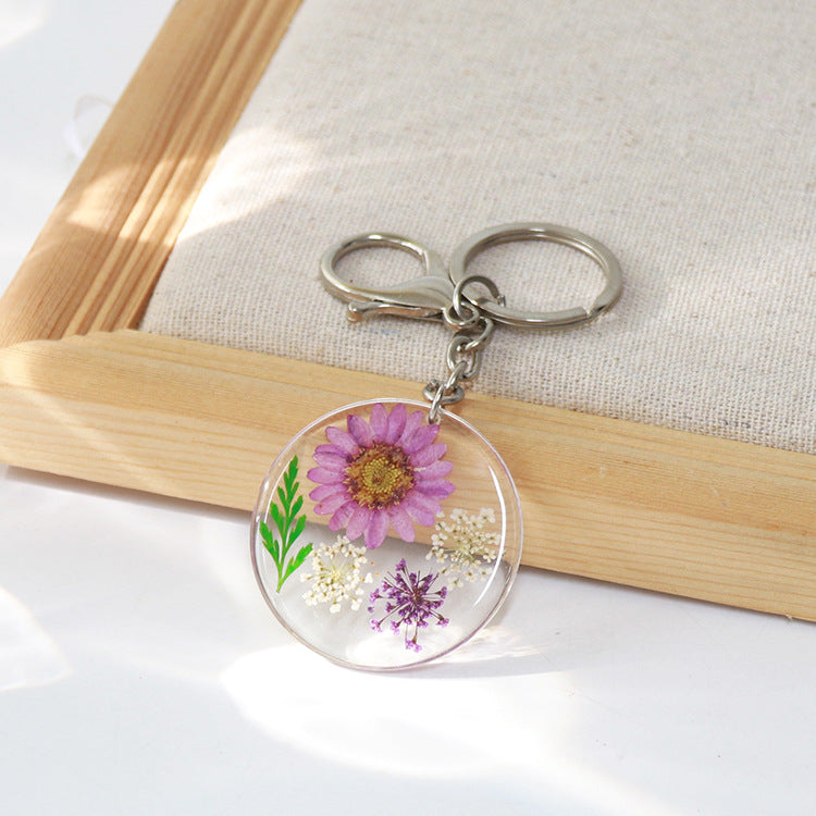Wholesale 6pcs/pack Resin Natural Dried Flower Sunflower Keychain