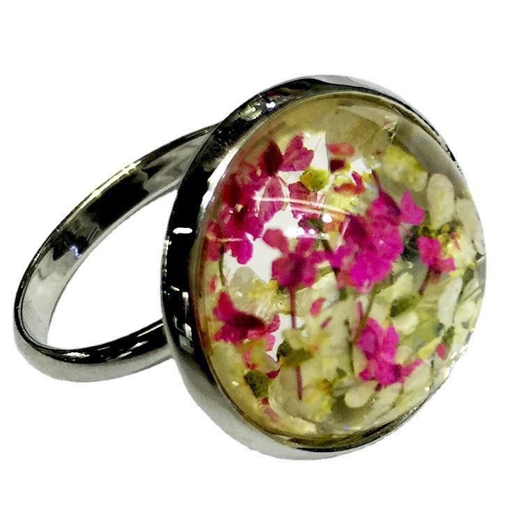 Wholesale 6pcs Real Flower Two-color Adjustable Ring