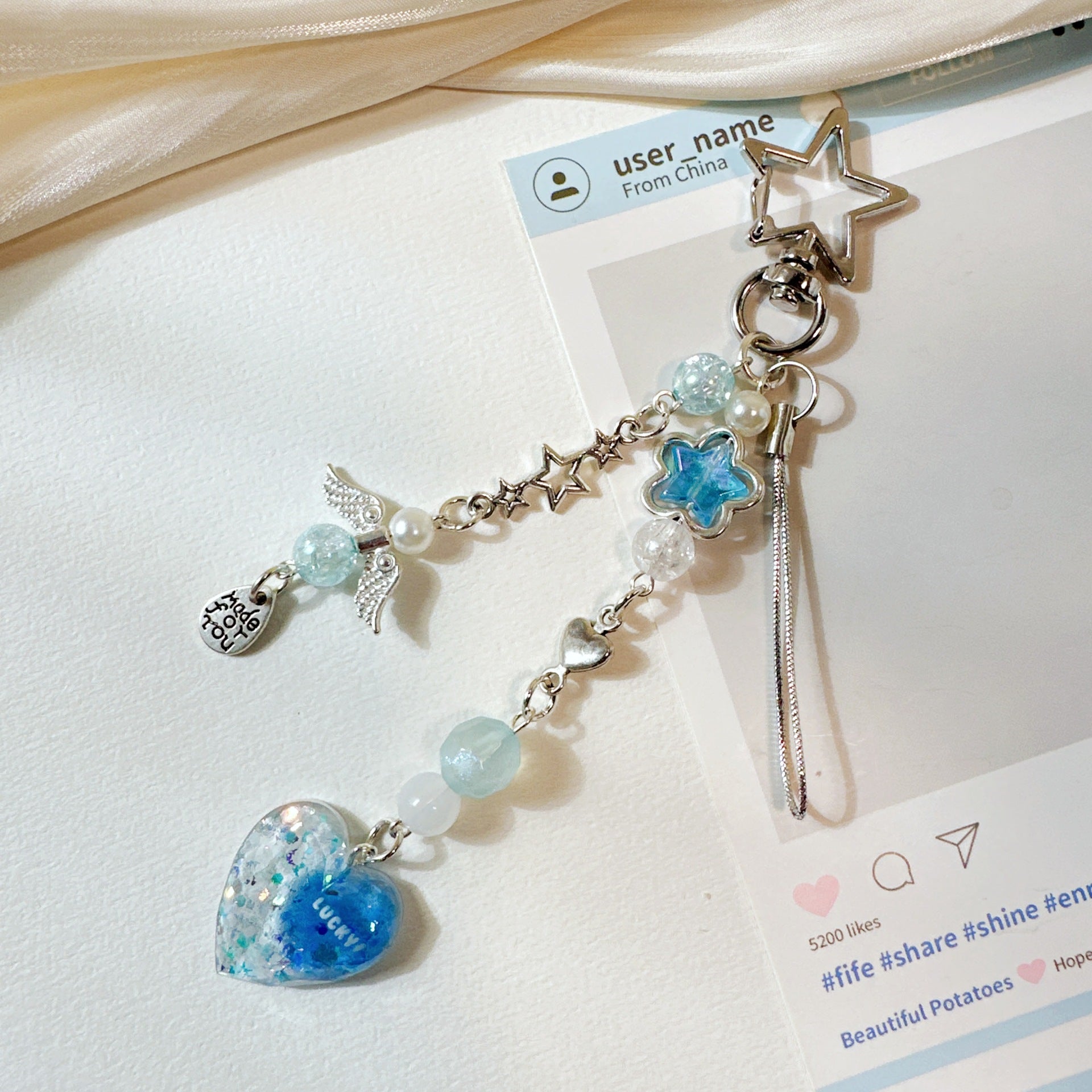 Wholesale Blue Sparkling Pink Love Flower Bow Keychain