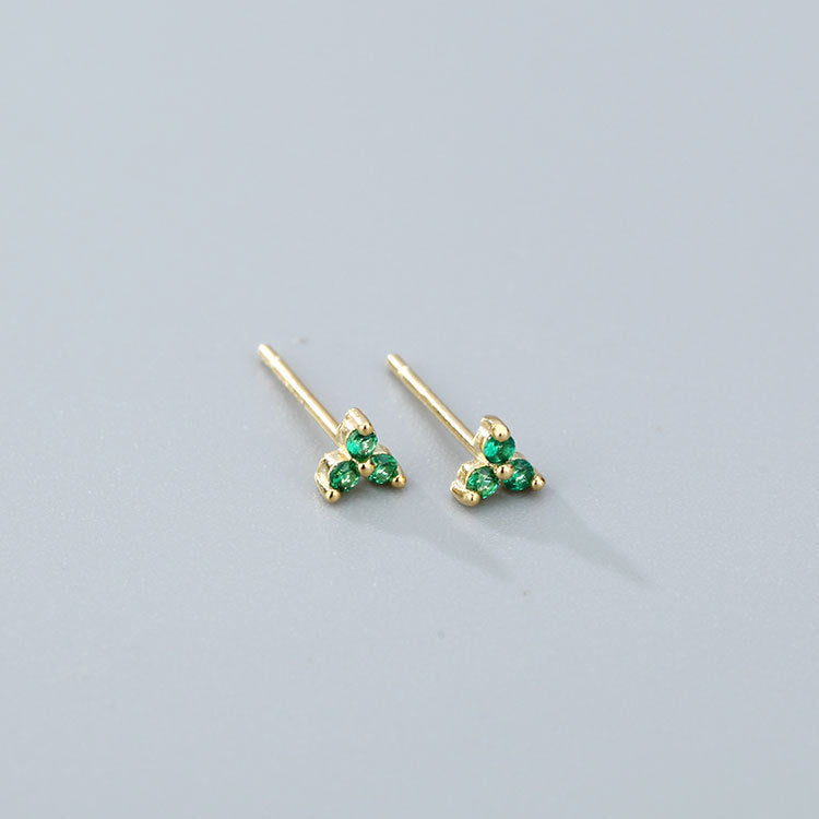 Wholesale 925 Sterling Silver Zircon Lucky Grass Three Leaf Earrings