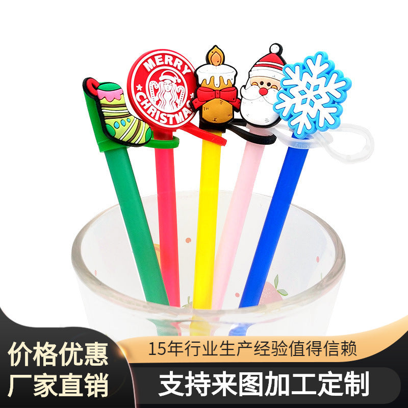 Wholesale Christmas Cartoon Straw Cover Straw Tube Cap Silicone Dust Plug