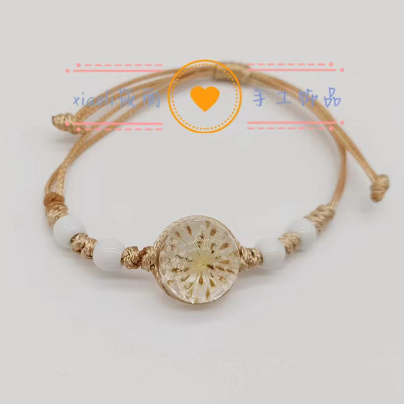Wholesale Woven Colored Ceramic Beads Natural Real Flower Bracelet