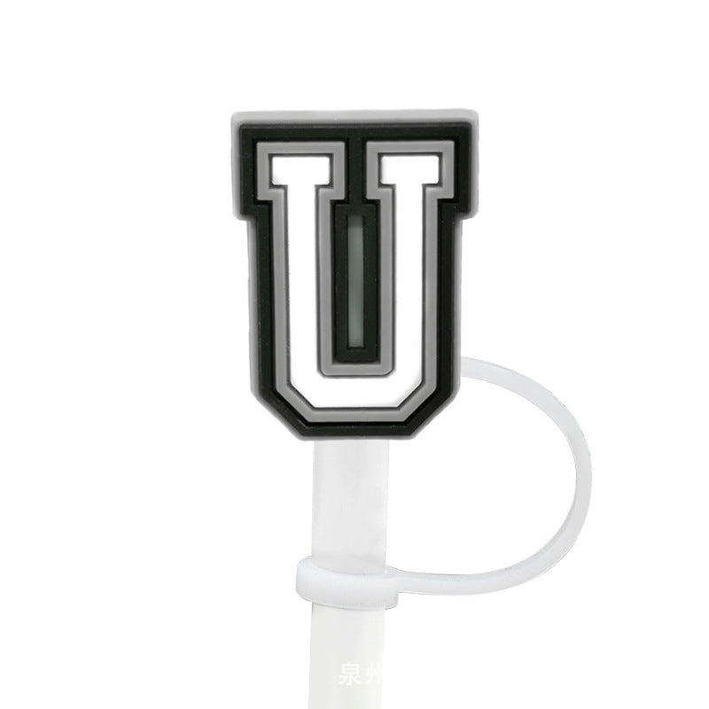 Wholesale of 10pcs Black and White English Letters Silicone Straw Sets