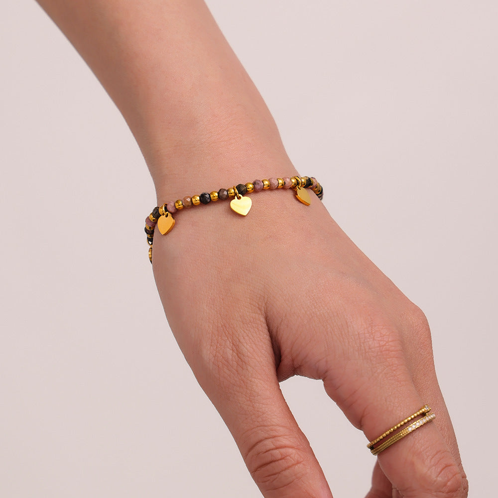 Wholesale Very fine natural stone small gold bead heart clavicle necklace set