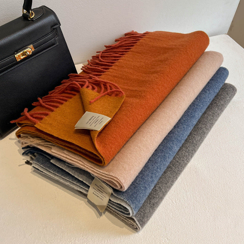 Wholesale Australian 100% Wool Solid Color Simple Double-sided Wool Scarf
