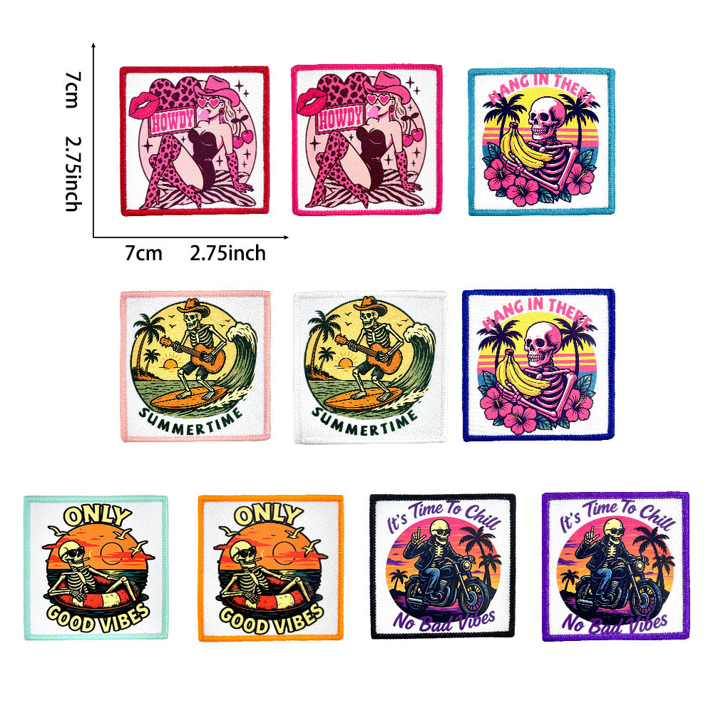 Wholesale Trendy Round Embroidered Patches With Fun Beach Skull Coffee Mom Themes Iron On DIY Appliques For Clothing And Bags Fashion Accessory