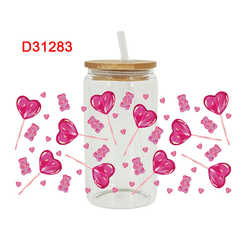 Wholesale Pink Hearts  16oz Cup UV DTF Wraps