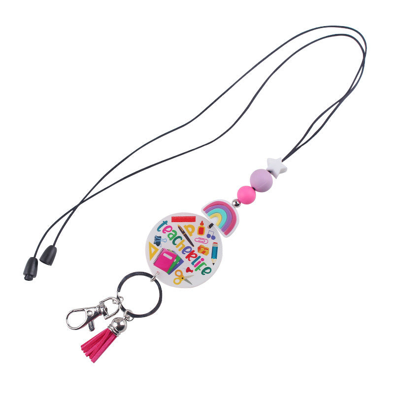 Wholesale Silicone Beaded Lanyard Certificate Necklace Key DIY acrylic sheet Keychain